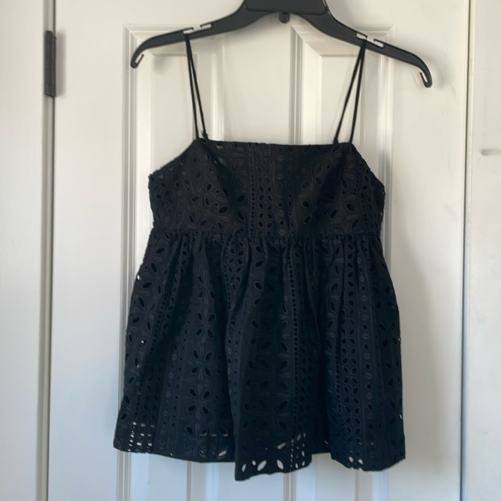 NWT - XXS Jcrew eyelet camisole top - black